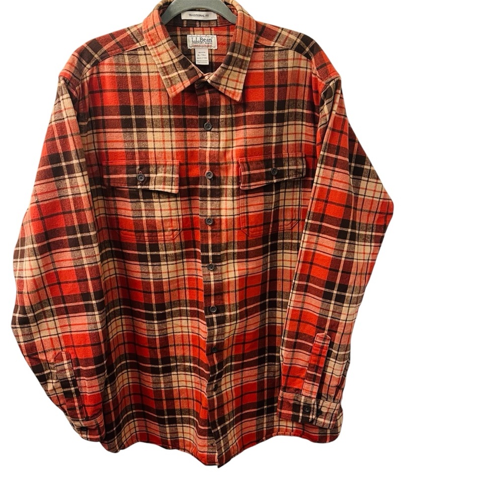 L L Bean Plaid Chamois Heavy Flannel Shirt XLT